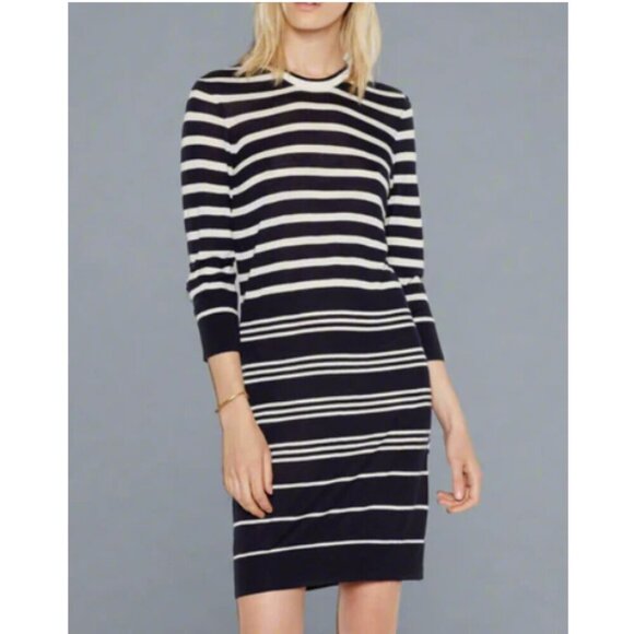 Equipment Cashmere Silk Striped Knit Sweater Dress Blue Short Sleeve Large - Picture 1 of 6
